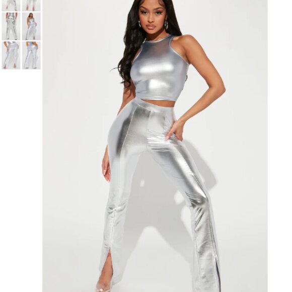 Fashion Nova Silver Metallic Pants Your Wildest Dreams Club Party NEW NWT  XS - Picture 1 of 13